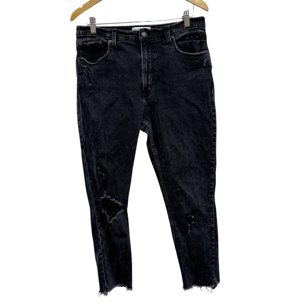 Abercrombie Fitch Jeans Womens 10 30 Black Skinny High Rise Distressed Raw Hem